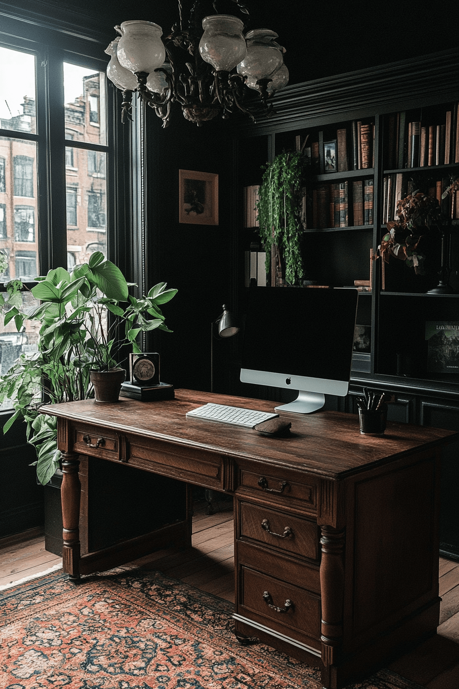 Dark academia interior style, study room