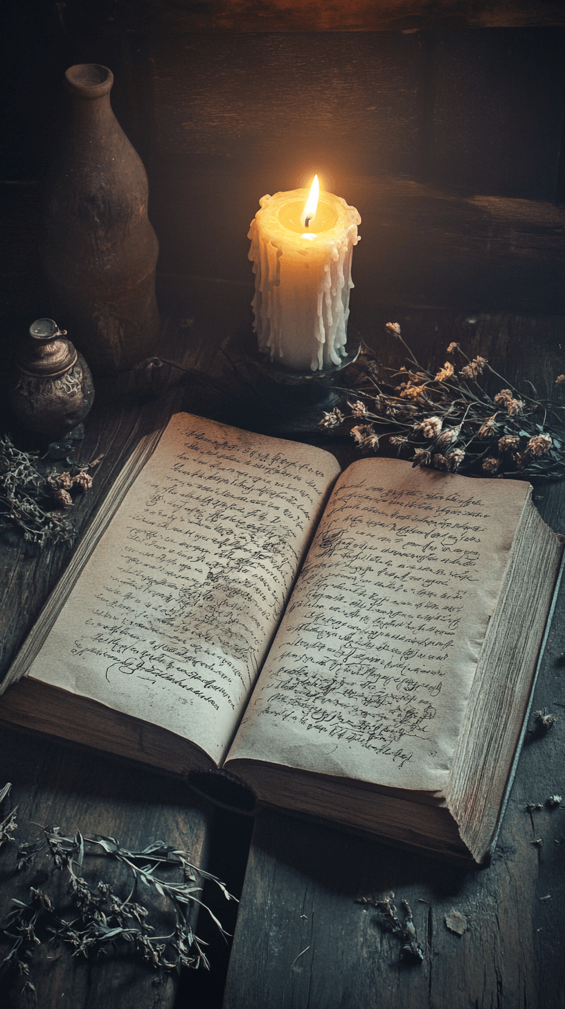 Vintage photography of an opened book and a candle, pleasant atmosphere